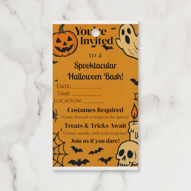 Étiquettes Cadeaux Éffrayant Invitation Halloween Bash | Fantômes et  (Verso)