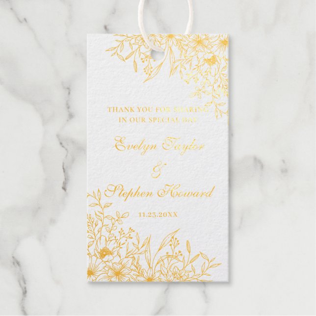 Étiquettes Cadeaux Elégant Floral Flowers Botanical Line Art Mariage (Recto)