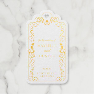 Étiquettes Cadeaux Élégant Vintage Flourish Scroll Bleu Enregistrer L