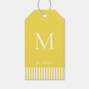 Étiquettes Cadeaux Élégantes Monogramme Jaune & bl