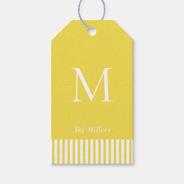 Étiquettes Cadeaux Élégantes Monogramme Jaune & bl (Devant)