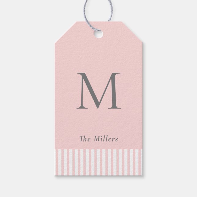 Étiquettes Cadeaux Élégantes Monogramme Rose & Gri (Devant)