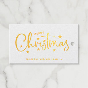 Étiquettes Cadeaux Étoiles de Noël Script manuscrit Holiday Gold