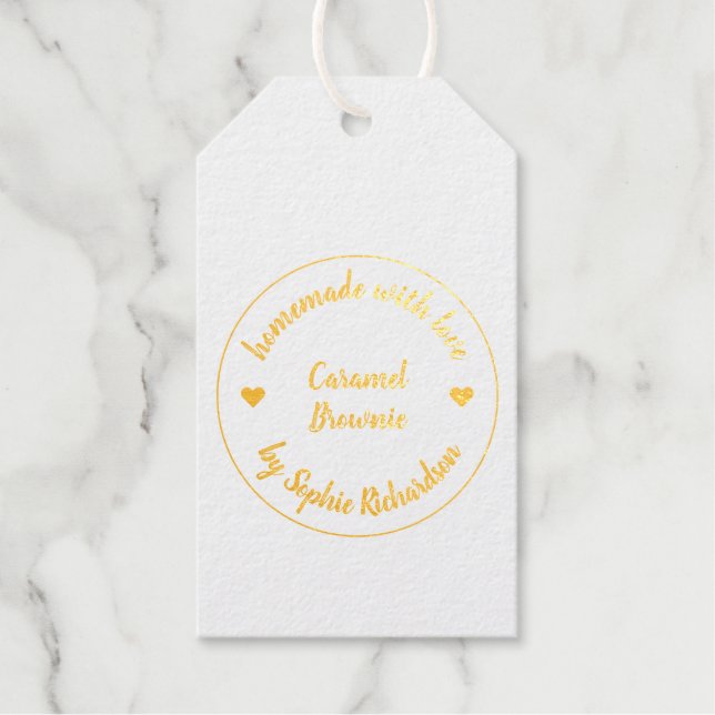 Étiquettes Cadeaux Fait à la maison avec Love Gold Heart Cuisine mode (Recto)