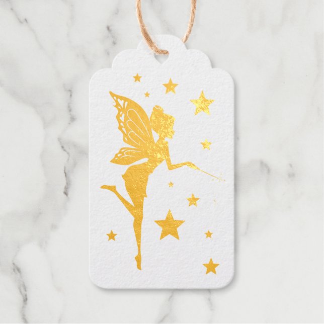 Étiquettes Cadeaux Fée magique avec Fleurs et Étoiles Gold Foil (Recto)