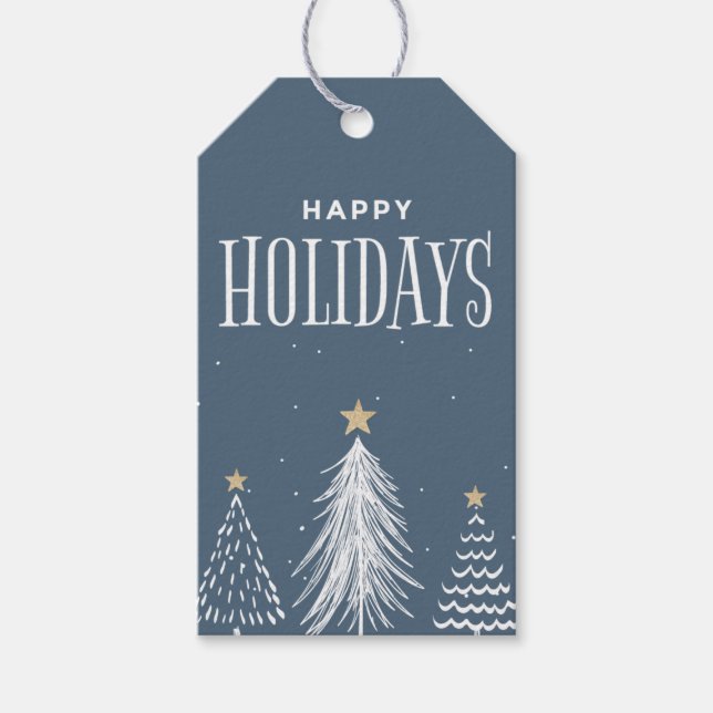 Étiquettes Cadeaux Fêtes Élégantes Bleu Poussiéreu (Devant)