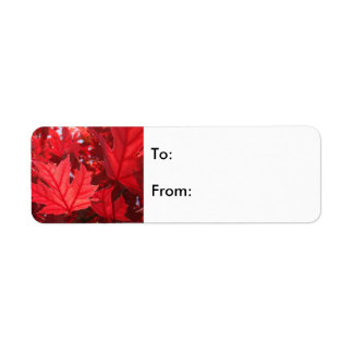 Étiquettes Cadeaux Feuilles Rouges À: De: autocoll