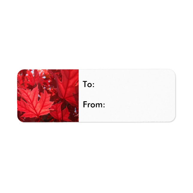 Étiquettes Cadeaux Feuilles Rouges À: De: autocoll (Devant)