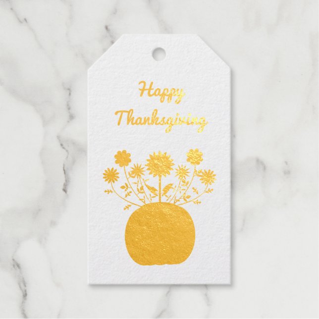 Étiquettes Cadeaux Fleurs d'action de grâce en Citrouille personnalis (Recto)
