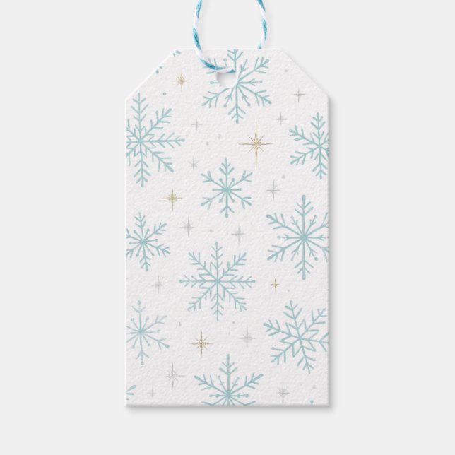Étiquettes Cadeaux Flocon de Neige Bleu & Blanc Br (Devant)