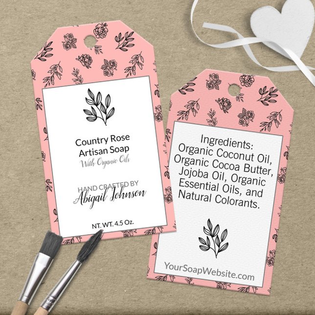 🧼🌿 🌹 Étiquettes Cadeaux Florales Blush pour Sav (🧼🌿 🌹 Blush Floral Gift Tags for Handmade Soap
)