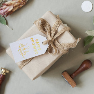 Étiquettes Cadeaux Gâteau vintage or Joyeux anniversaire