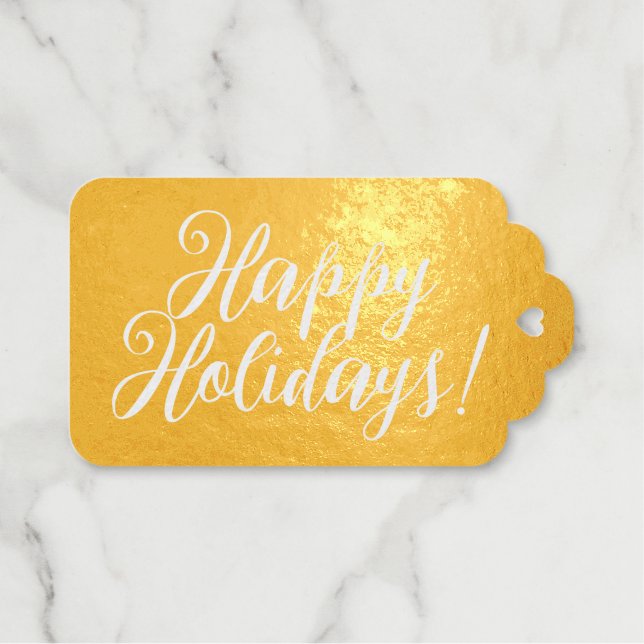 Étiquettes Cadeaux Happy Holidays elegant script gold (Recto (horizontal))