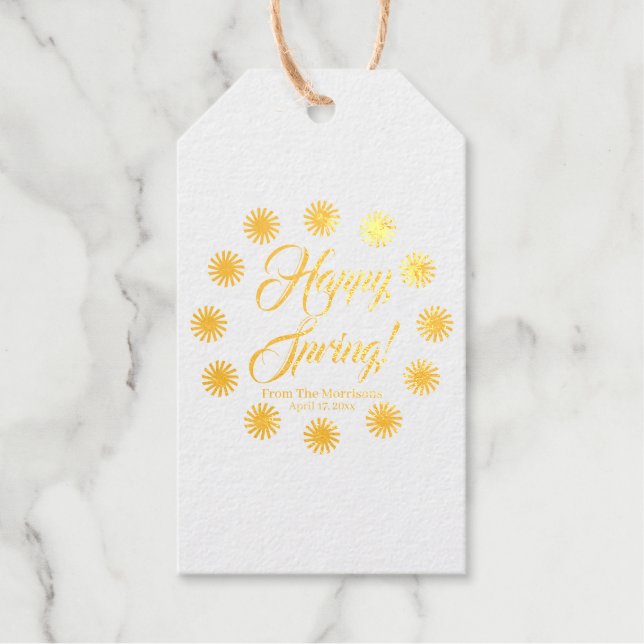 Étiquettes Cadeaux Happy Spring sun border script personnalisé joyeus (Recto)