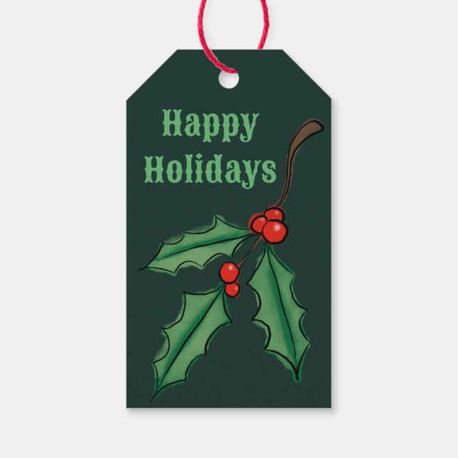Étiquettes Cadeaux Houx Noël Vert (Dos)
