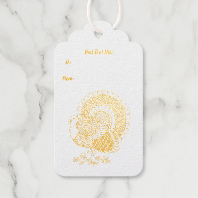 Étiquettes Cadeaux Illustration de l'or de dinde mâle Congé de queue (Recto)