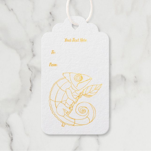 Étiquettes Cadeaux Illustration Gold Outline Lizard Abstrait sur la f (Recto)