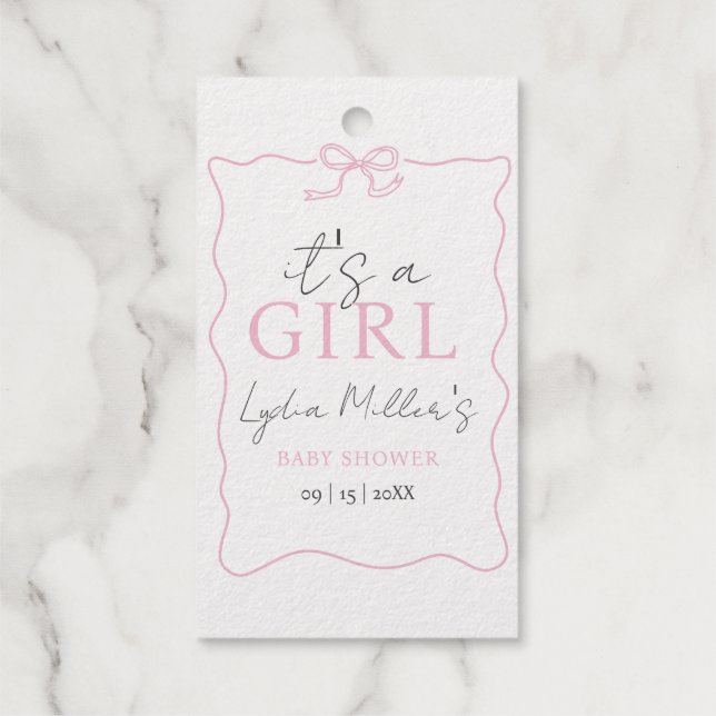 Étiquettes Cadeaux Invitation de Baby Shower avec un Nœud Rose, Invit (Verso)
