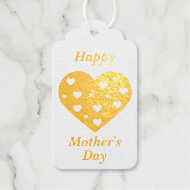 Étiquettes Cadeaux Joyeuse fête des mères Beaux Coeurs blancs rouges (Recto)