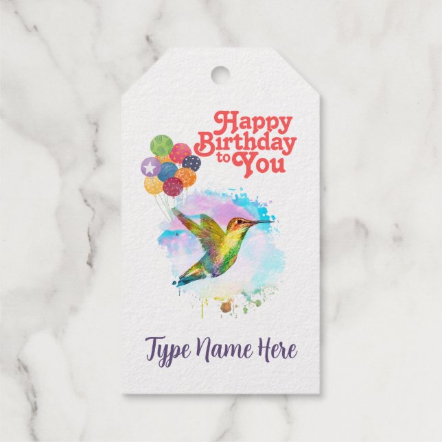 Étiquettes Cadeaux Joyeux Anniversaire de l'Aquarelle mignonne Colibr (Verso)