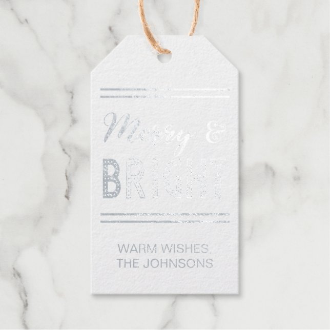 Étiquettes Cadeaux Joyeux et brillant Rustique Kraft et Argent (Recto)