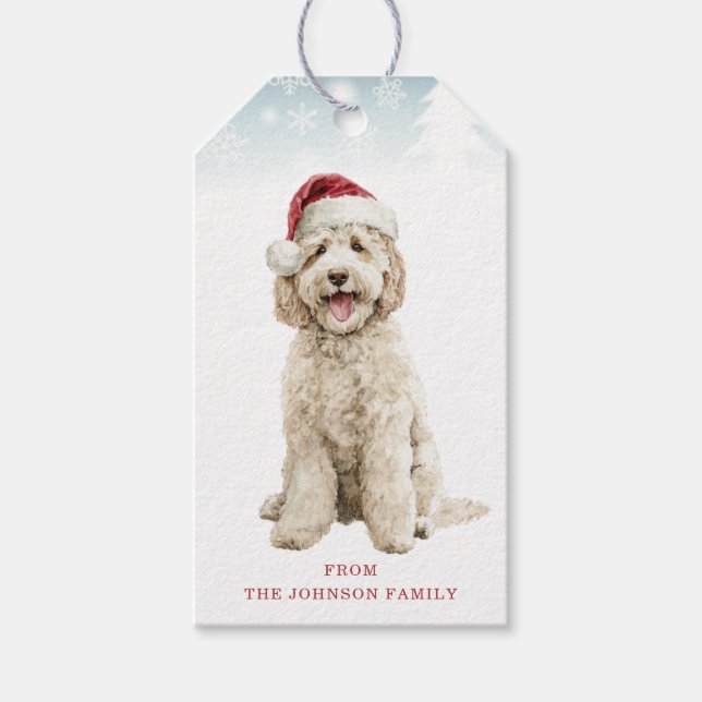 Étiquettes Cadeaux Labradoodle de Noël (Devant)