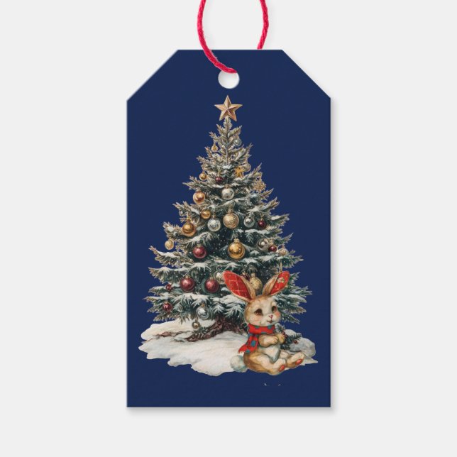ÉTIQUETTES CADEAUX LAPIN DE NOËL AVEC ARBRE (Devant)
