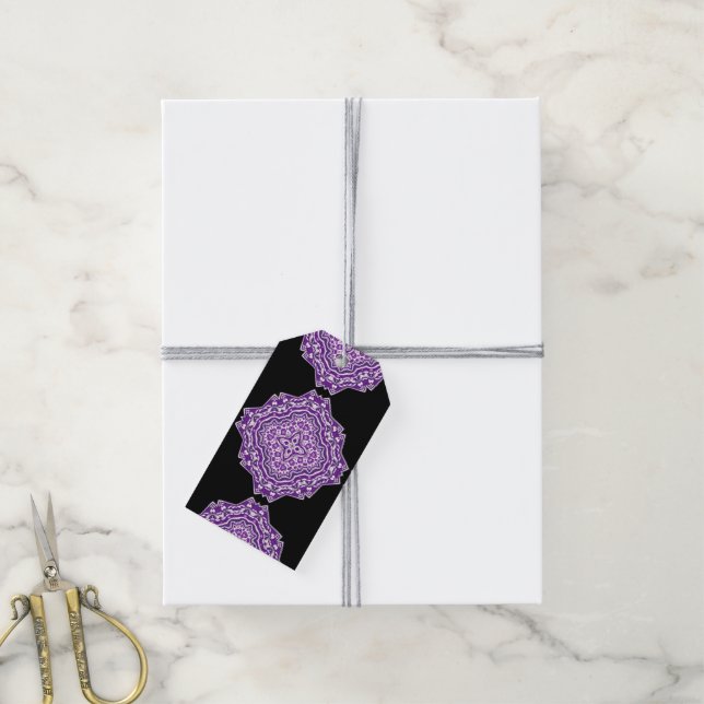 étiquettes cadeaux mandala violet (Avec de la ficelle)