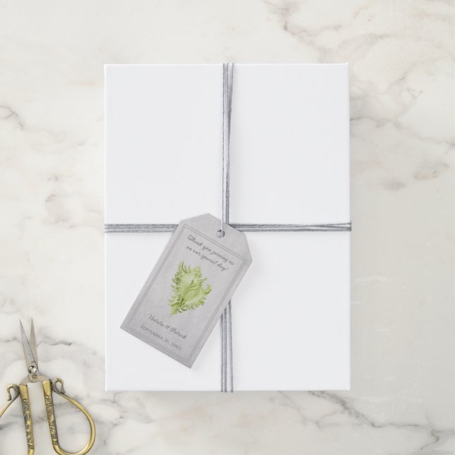 Étiquettes cadeaux Mariage Conch Shell Green (Avec de la ficelle)