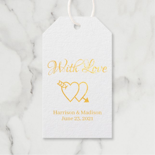 Étiquettes Cadeaux Mariage de coeur noir personnalisé (Recto)