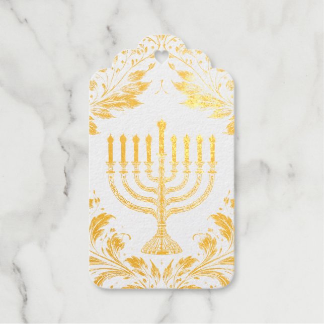 Étiquettes Cadeaux Menorah de style William Morris complexe (Recto)