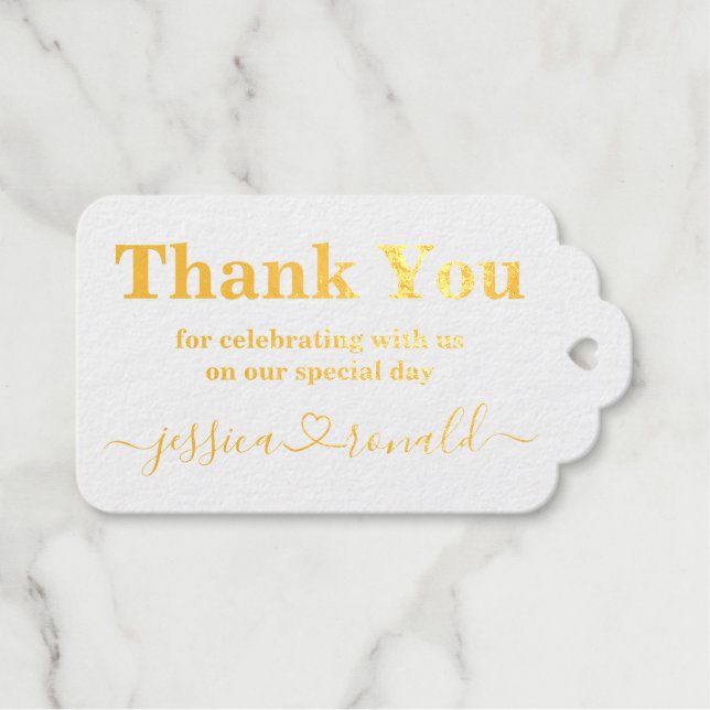 Étiquettes Cadeaux Merci Calligraphie Or Foil Mariage Faveur (Recto (horizontal))