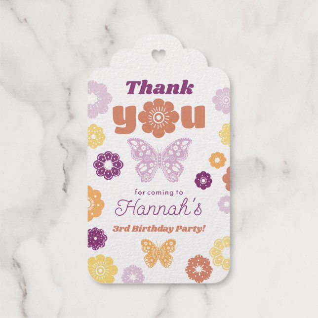 Étiquettes Cadeaux Merci d'anniversaire du papillon rétro (Verso)