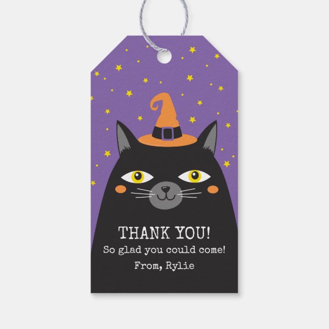 Étiquettes cadeaux Merci de chat noir Halloween (Dos)