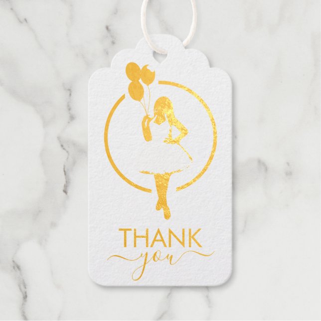 Étiquettes Cadeaux Merci ! Femme noire, Ballons d'anniversaire & Fleu (Recto)