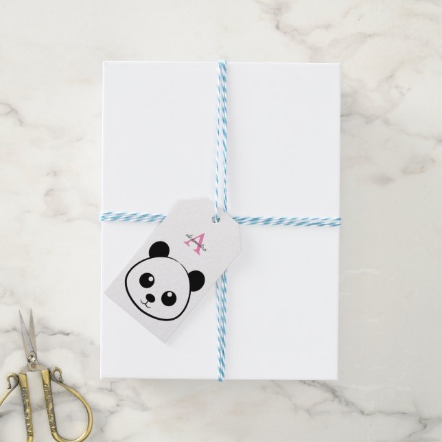 Étiquettes Cadeaux Mignon Ours Panda – Monogramme  (Avec de laficelle)