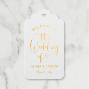 Étiquettes Cadeaux Monogramme de cœur de script de mariage moderne en