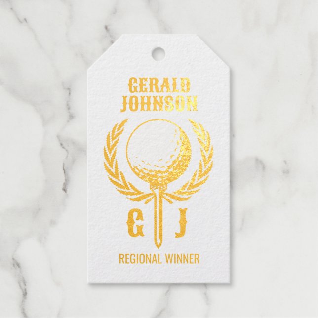 Étiquettes Cadeaux Monogramme de golf avec motif de couronne (Recto)