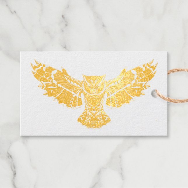 Étiquettes Cadeaux Motif Gold Your Info Business Logo Owl (Recto (horizontal))