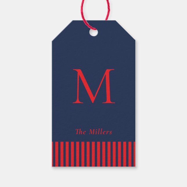 Étiquettes Cadeaux Nautiques Monogrammes Navy et R (Devant)