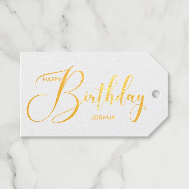 Étiquettes Cadeaux Nom personnalisé Gold Foil Joyeux anniversaire (Recto (horizontal))