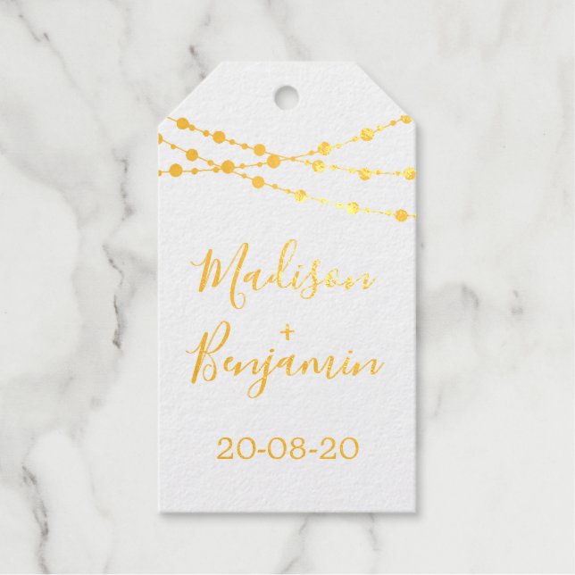 Étiquettes Cadeaux Noms de calligraphie Mariage Date Lumières Merci (Recto)