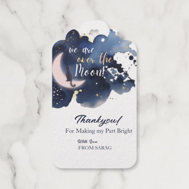 Étiquettes Cadeaux Nous sommes au-dessus de la lune baby shower bleu  (Verso)