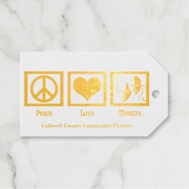 Étiquettes Cadeaux Peace Love Theatre Company Custom Christmas Gold (Recto (horizontal))