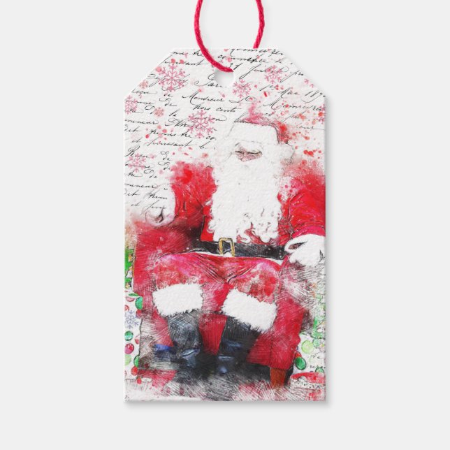 Étiquettes cadeaux Père Noël vintage (Aquarelle) (Devant)