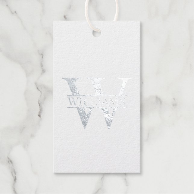 Étiquettes Cadeaux Personalized Monogram and Name Silver (Recto)