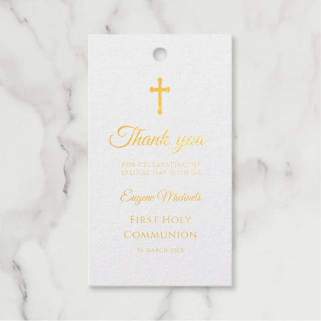 Étiquettes Cadeaux première communion de la croix d'or simple (Recto)