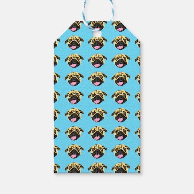 Étiquettes Cadeaux Pug Bleu (Devant)