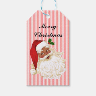 Étiquettes cadeaux rayées rouge et blanc de Père N