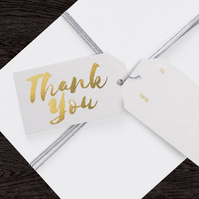 Étiquettes Cadeaux Remerciement Élégantes en Faux  (A simple white and gold thank you for all your gift tag needs)